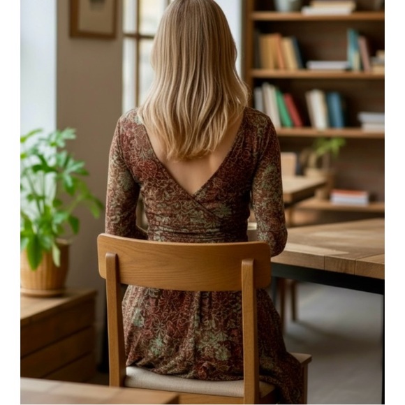 MAGGY Boutique Floral Long Sleeve Ruched Body-Con Dress Size 6 - Picture 6 of 15